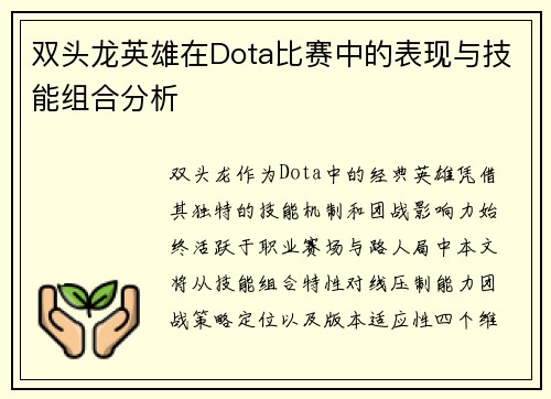 双头龙英雄在Dota比赛中的表现与技能组合分析
