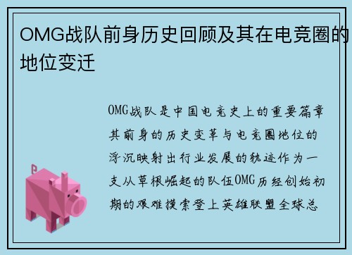 OMG战队前身历史回顾及其在电竞圈的地位变迁